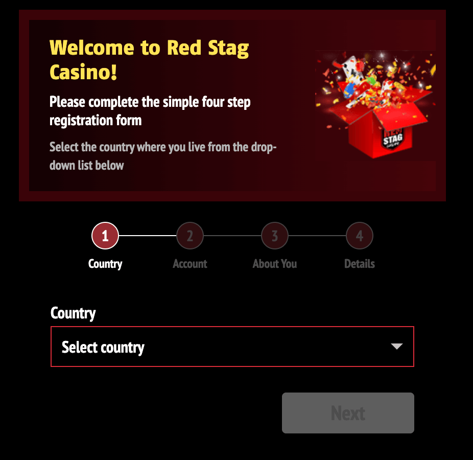 Registration at Red stag casino